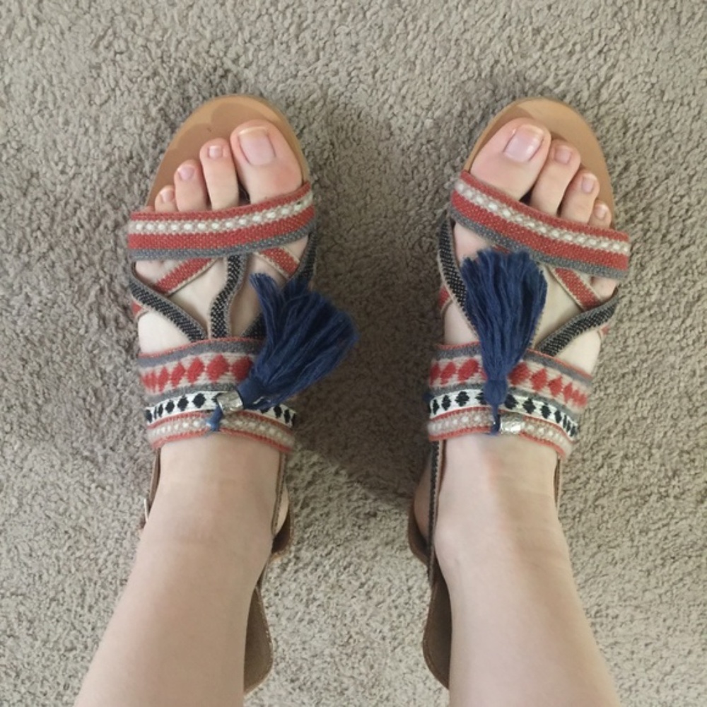 zara boho tassel aztec leather sandals summer
